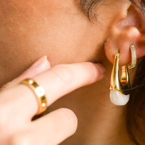 Wide Beige Stone Hoop